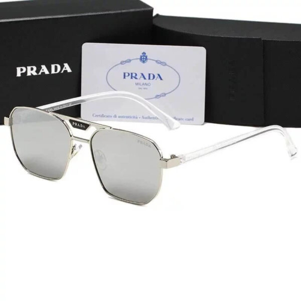 Prada White Double-bridge metal square frame sunglasses